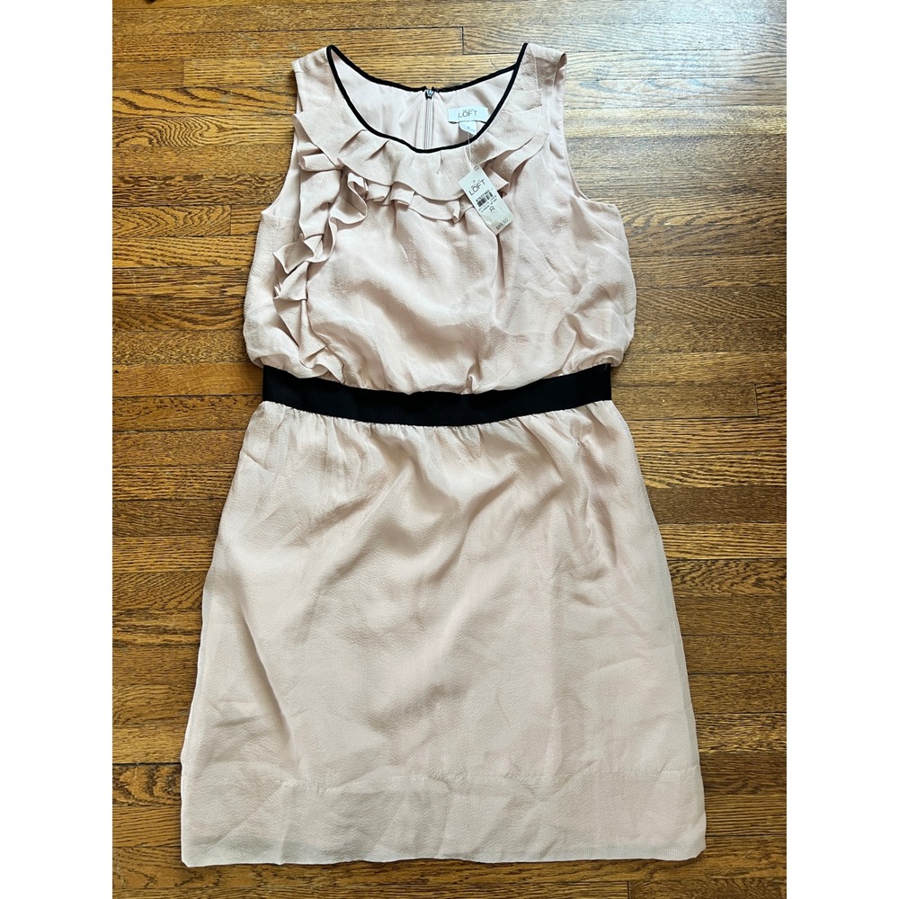 NEW Ann Taylor LOFT 100% Silk Ruffle Dress Pink Black Sleeveless Cocktail Size 8